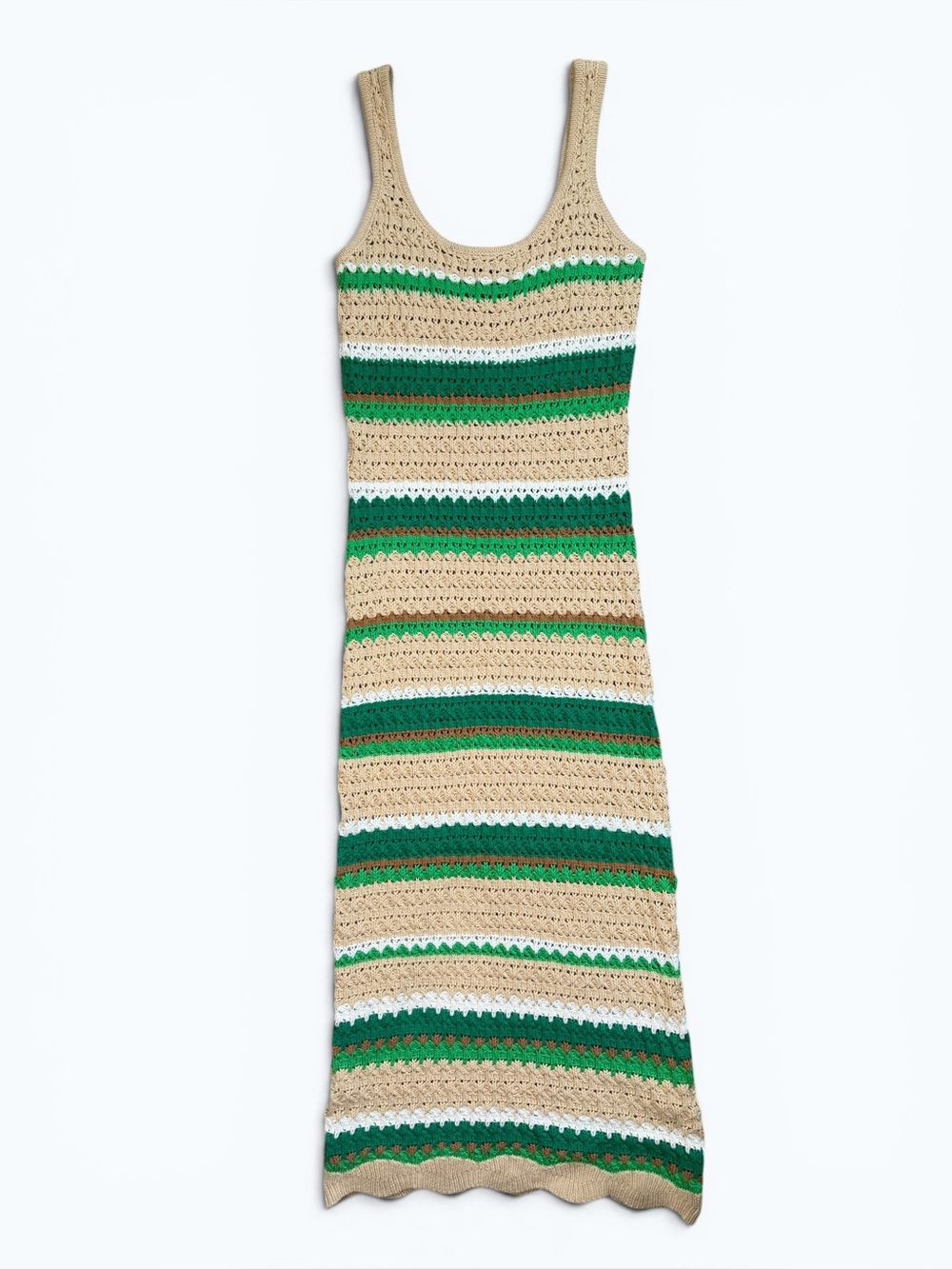 Paper Heart Crochet Striped Maxi Dress Size XS Green Beige Knit